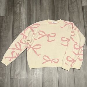 Altar’d State Bow Sweater - Pink and Cream